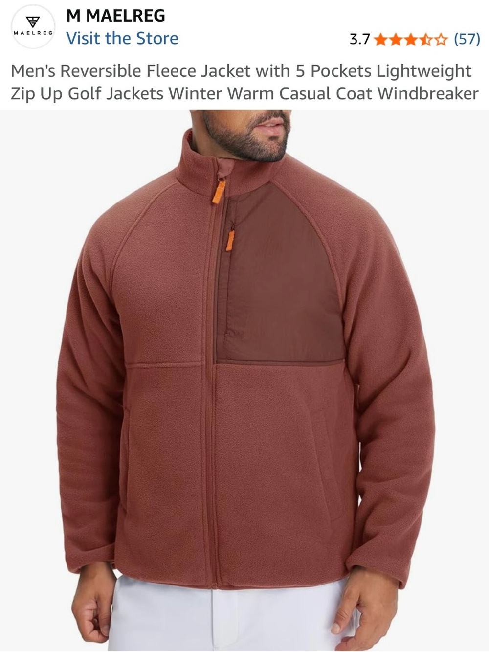 NWT M MAELREG Men's Reversible Windbreaker Fleece Jacket in Maroon Size: Large